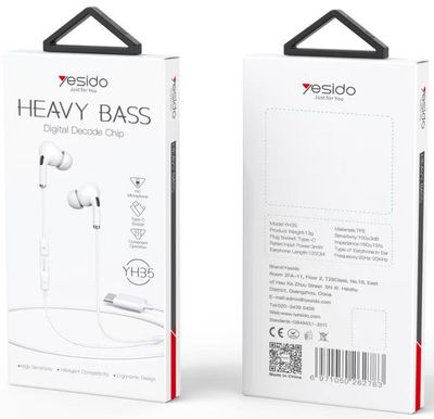 Yesido YH35 Hevy Bass Type-C Headphones, 1.2M White
