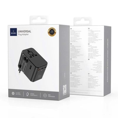 WiWU Wi-UA006 45W GaN Universal Plug Adapter, Black