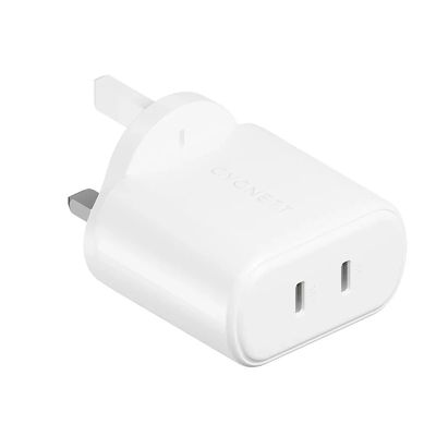 Cygnett PowerPlus 35W Dual USB-C Wall Charger UK, White