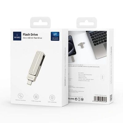 WiWU FD001 3 in 1 USB 3.0 Flash Drive 128GB, Silver