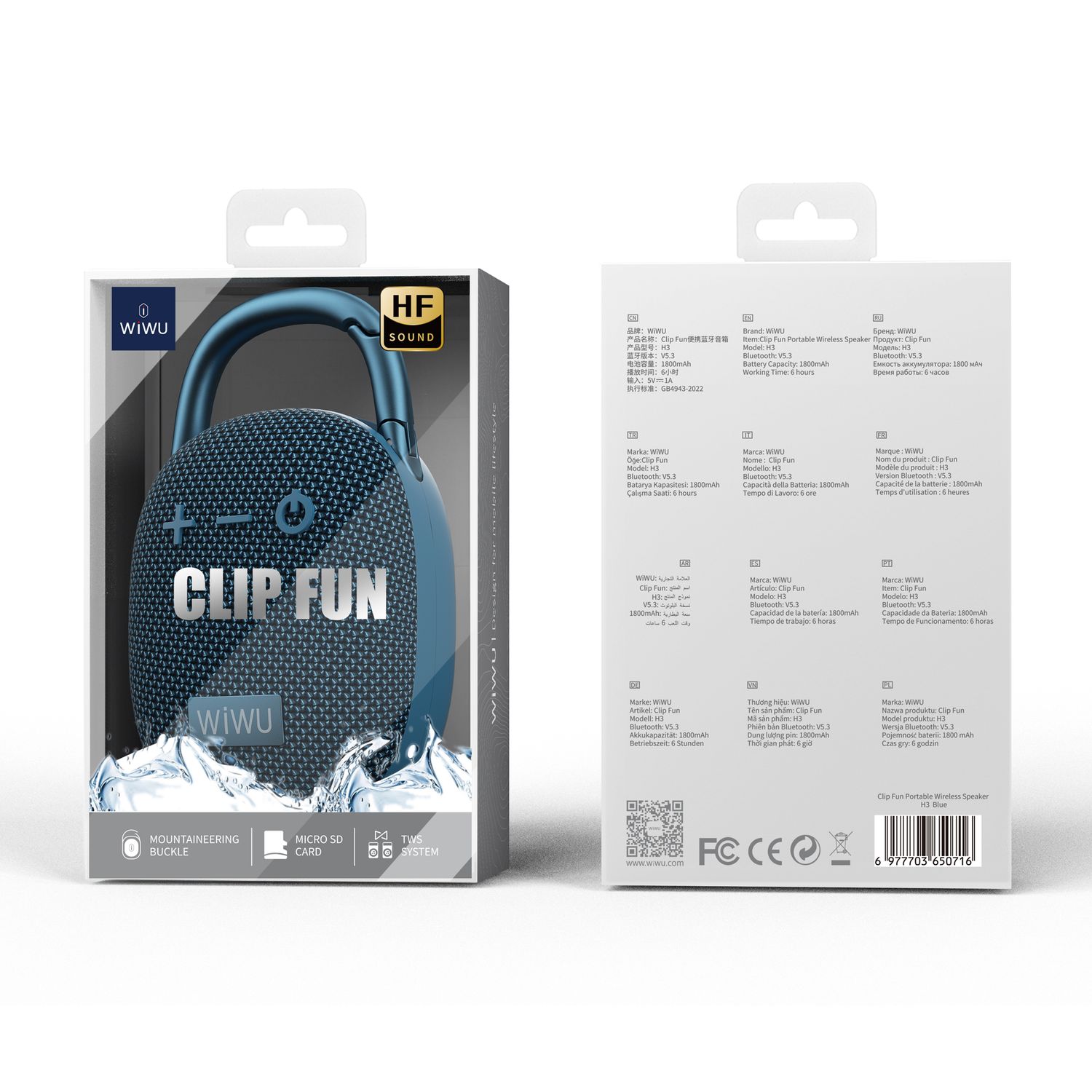 WiWU H3 Clip Fun Portable Wireless Speaker, Blue