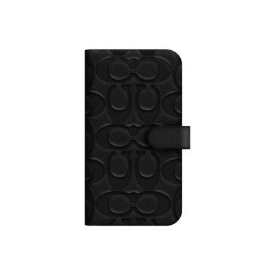 Coach iPhone 13 Leather Folio, Black Emboss Signature C Pebbled Leather