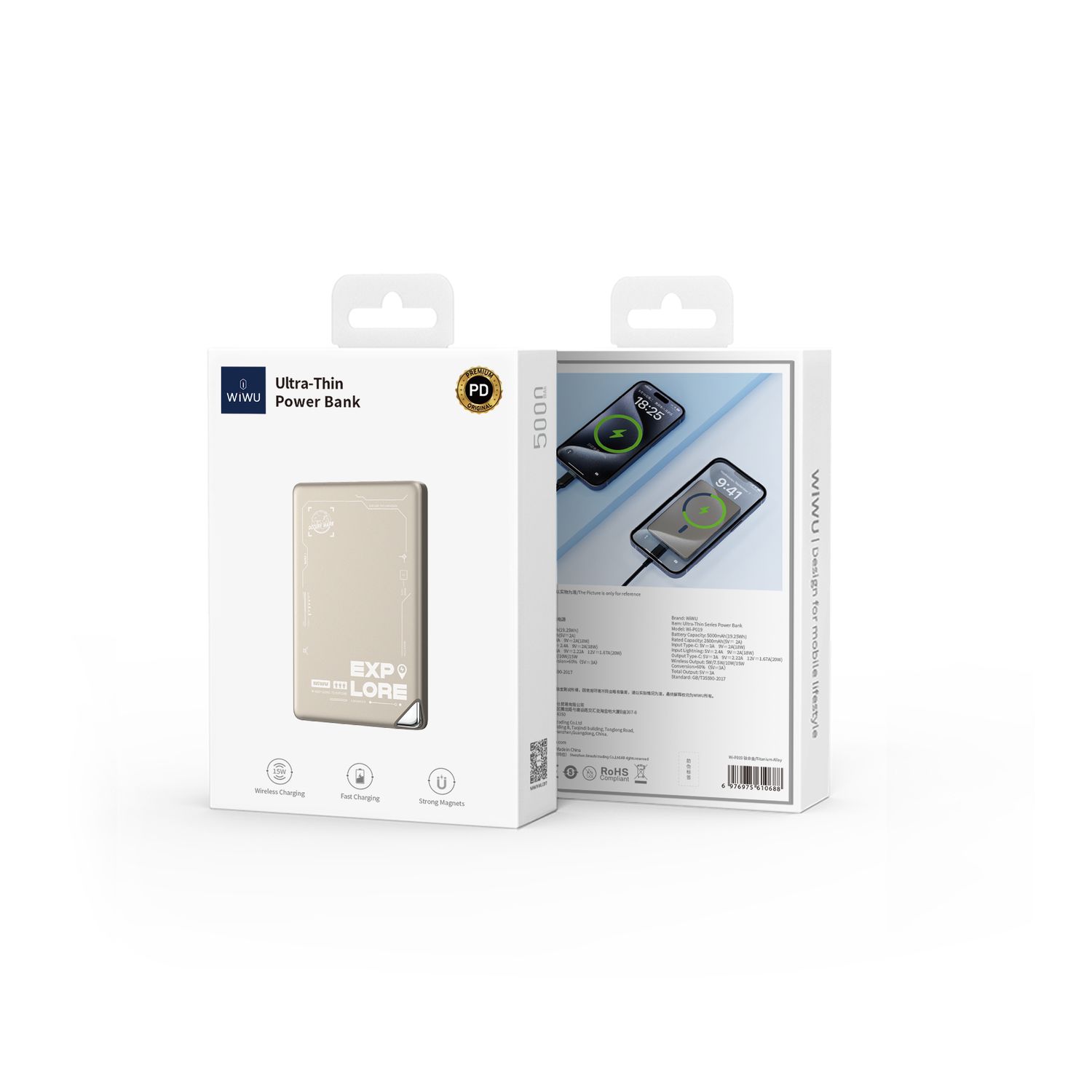 WiWU P019 Ultra-Thin Power Bank 5,000mAh, Titanium Alloy