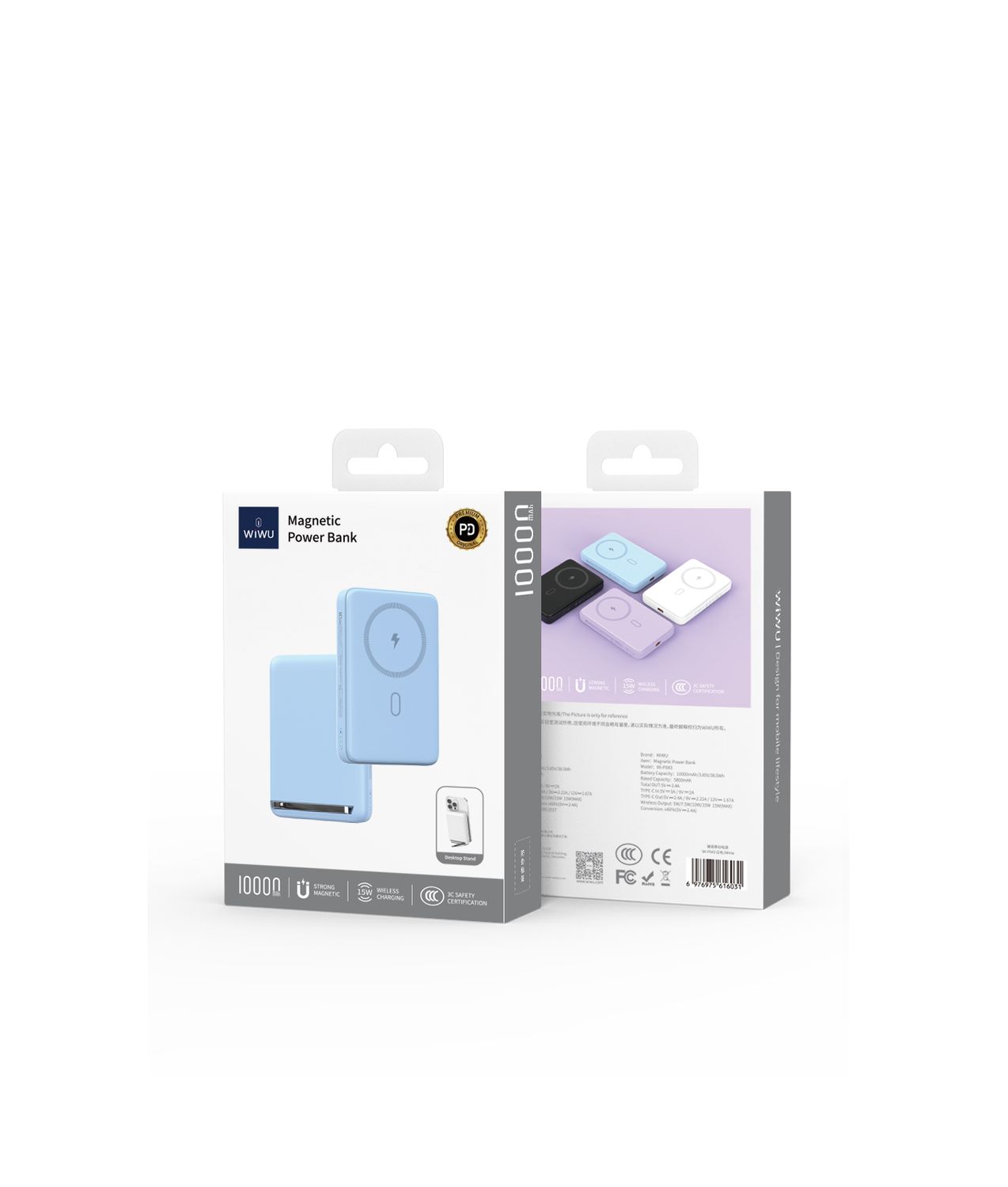 616048-WiWU P043 Qi2 Magnetic Power Bank 10000mAh, Blue