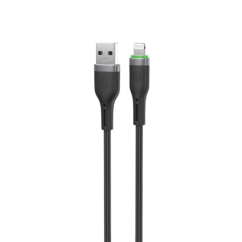 WiWU C068 Oringlink USB-A to Lightning Aluminum Alloy Braided Nylon Cable, 1M Black