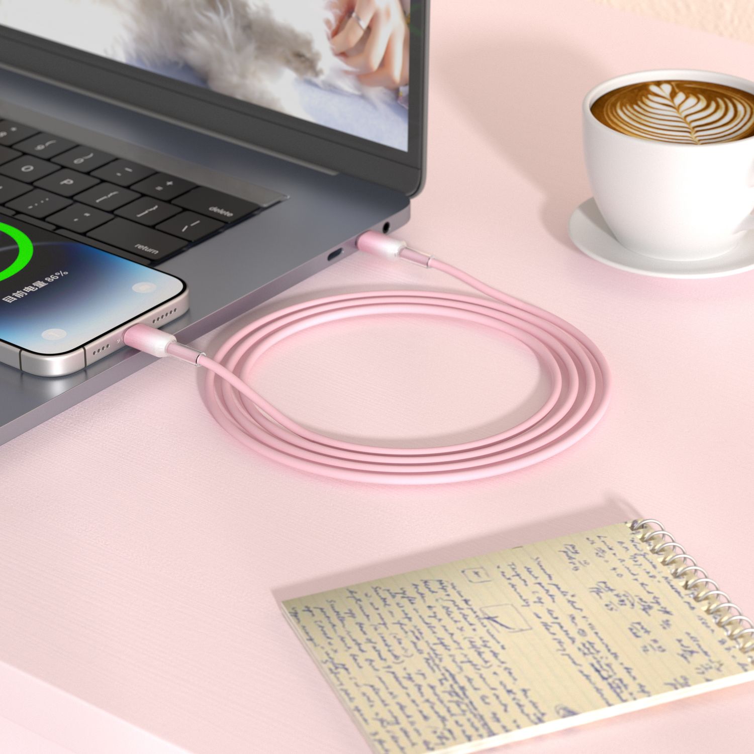 WiWU C063 Neolink USB-C to USB-C Silicone Cable, 1M Pink