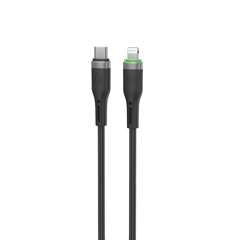 WiWU C070 Oringlink USB-C to Lightning Aluminum Alloy Braided Nylon Cable, 1M Black