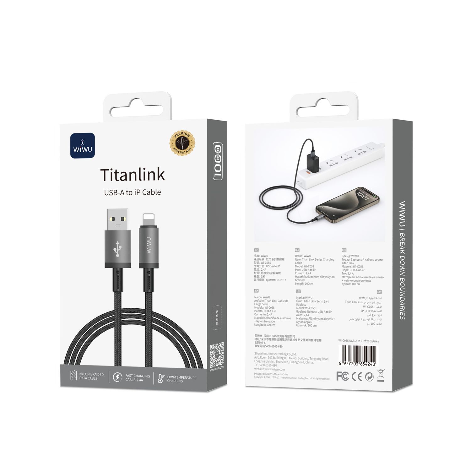 WiWU Wi-C055 USB-A to Lightning Cable, 1M Grey