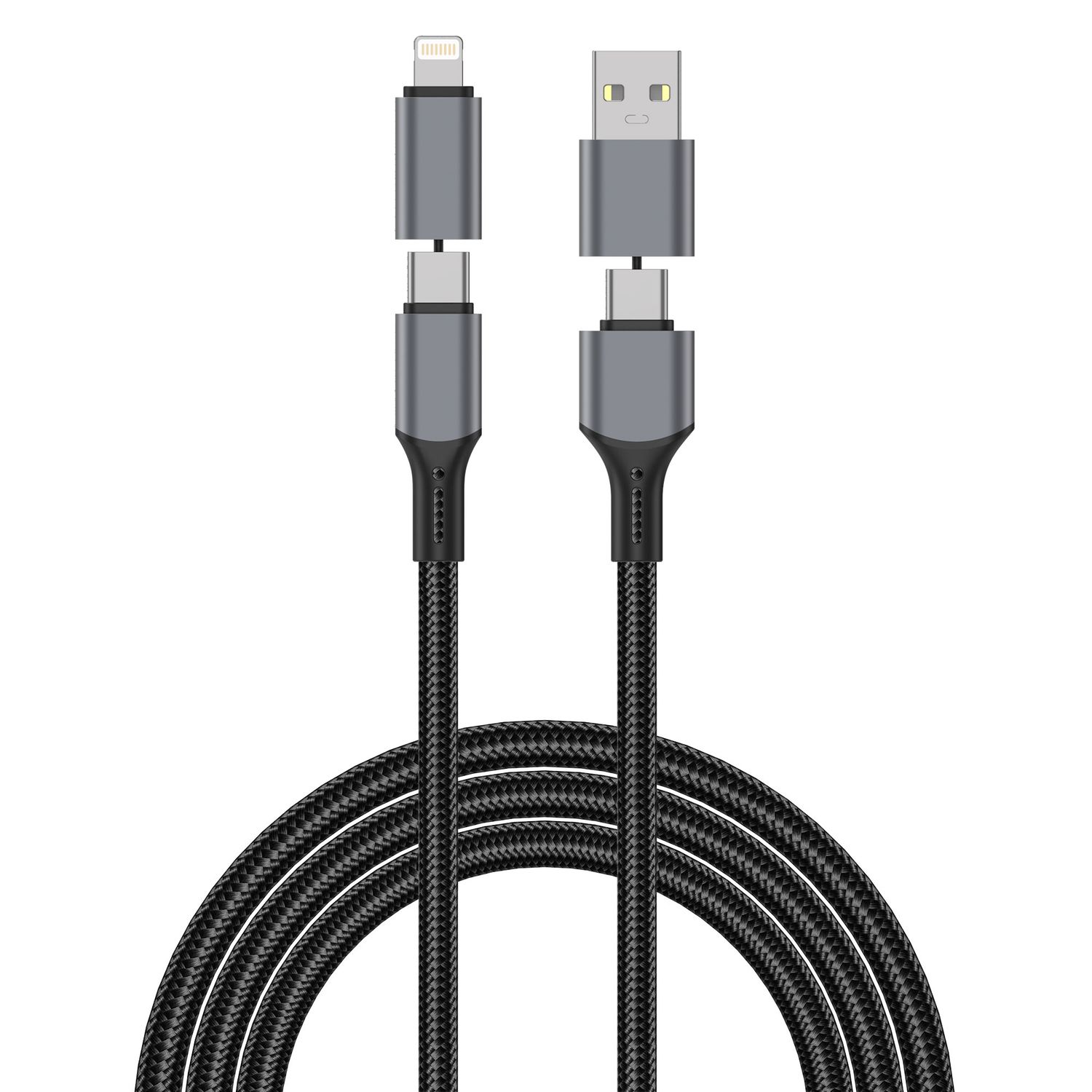 WiWU C85 Raptor Pro USB-A+USB-C to USB-C+Lightning Cable, Black