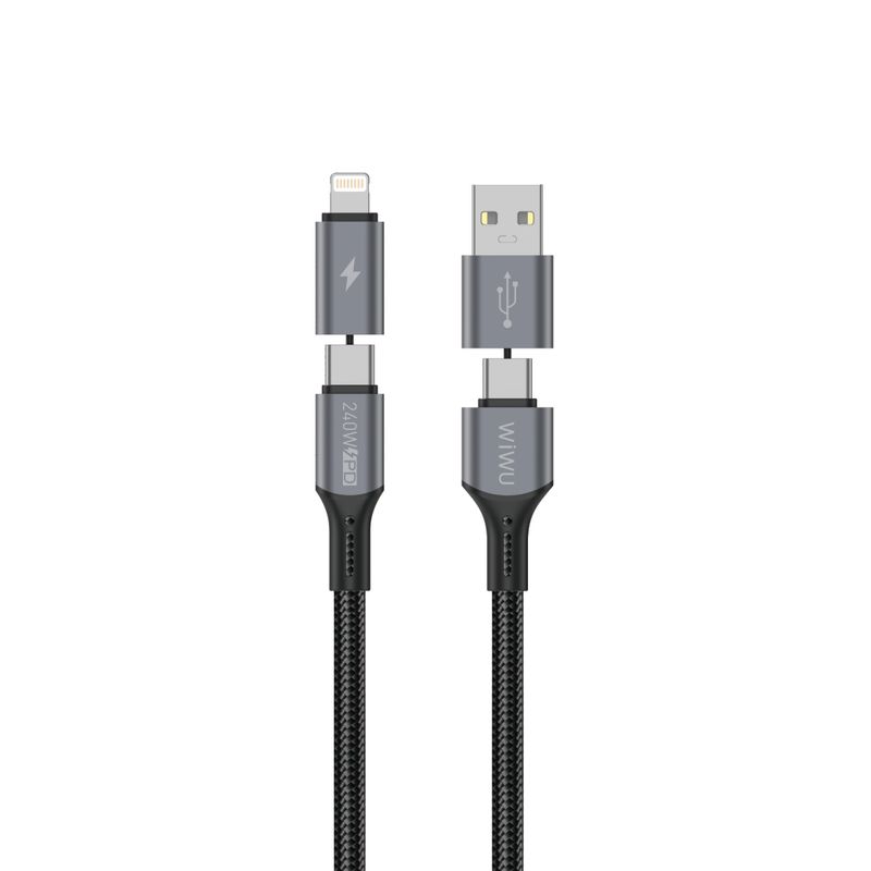 WiWU C85 Raptor Pro USB-A+USB-C to USB-C+Lightning Cable, Black