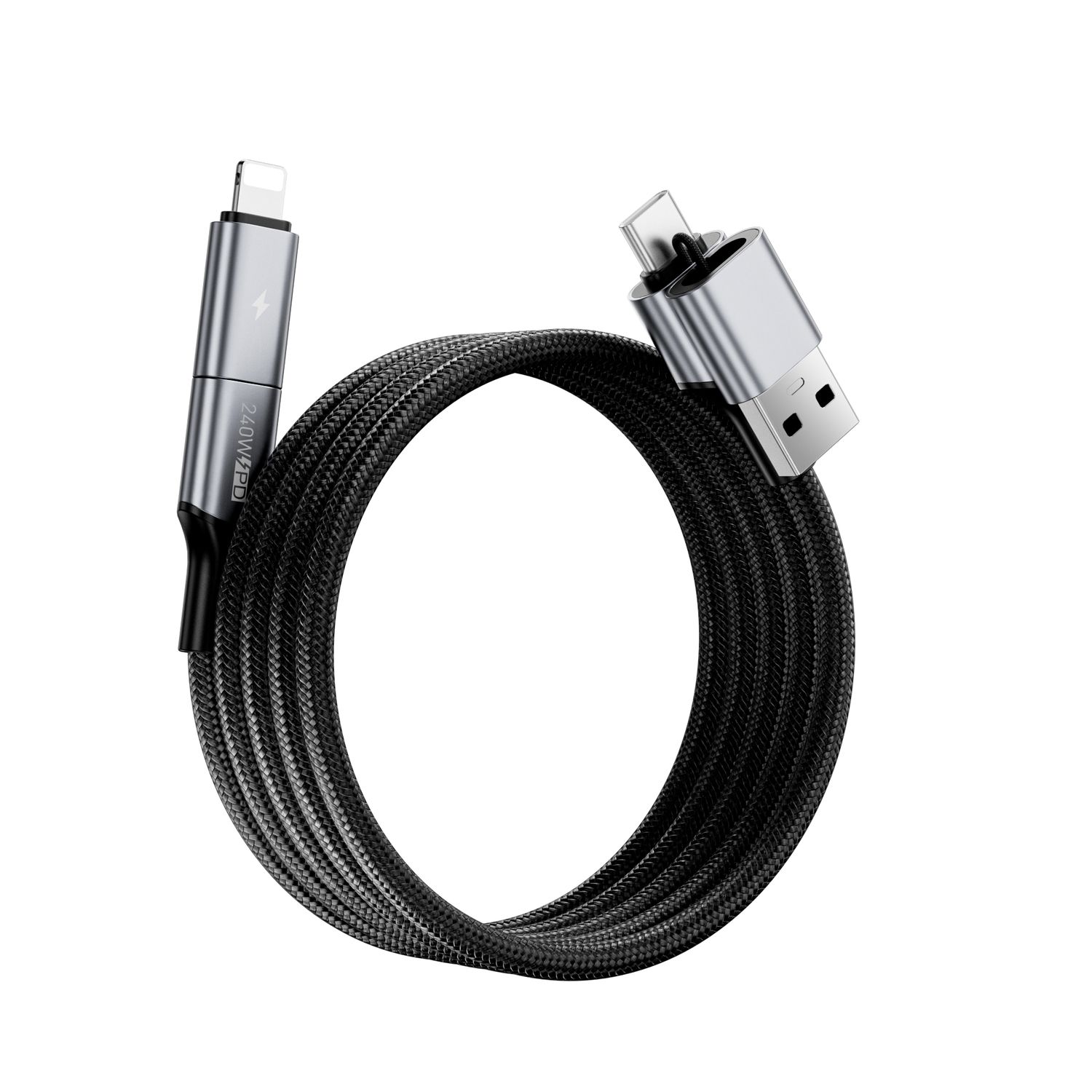 WiWU C85 Raptor Pro USB-A+USB-C to USB-C+Lightning Cable, Black