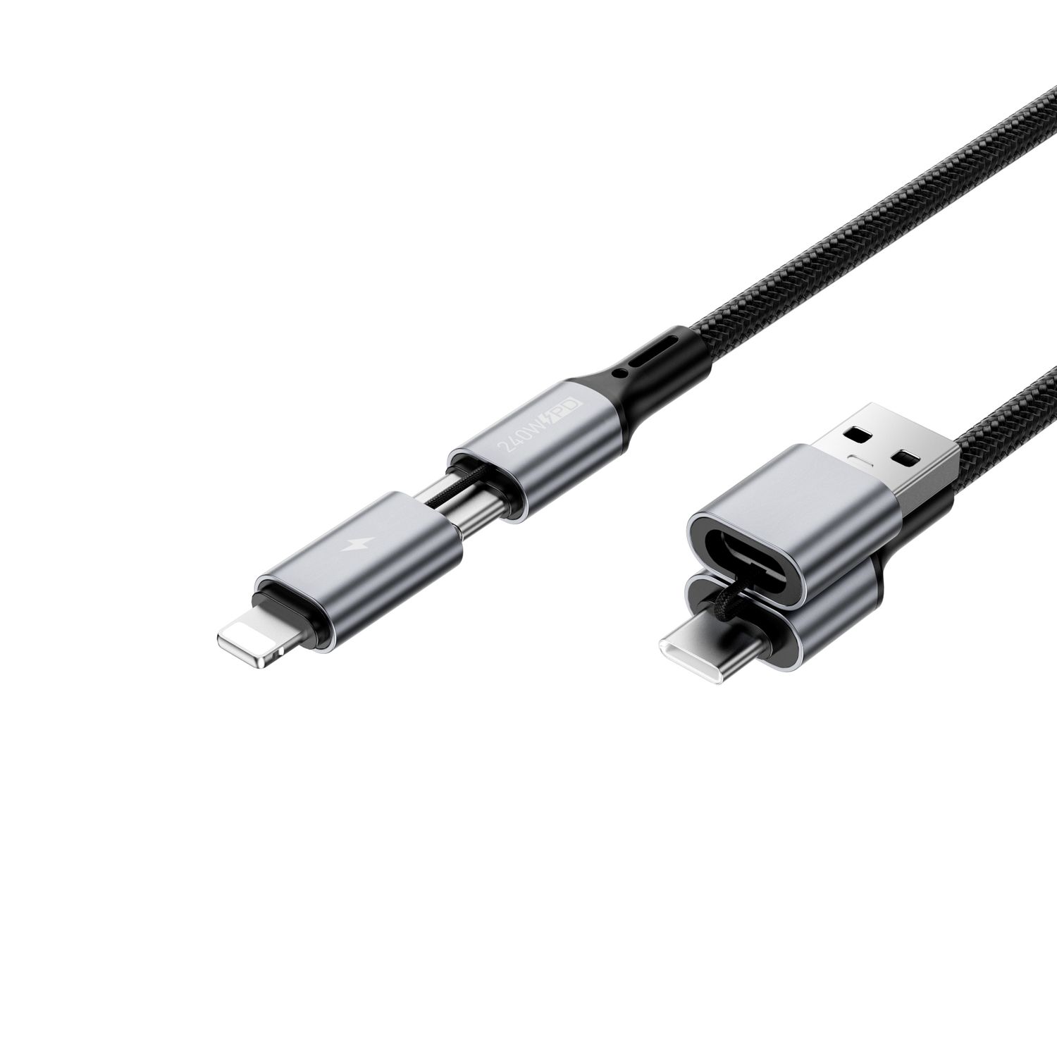 WiWU C85 Raptor Pro USB-A+USB-C to USB-C+Lightning Cable, Black