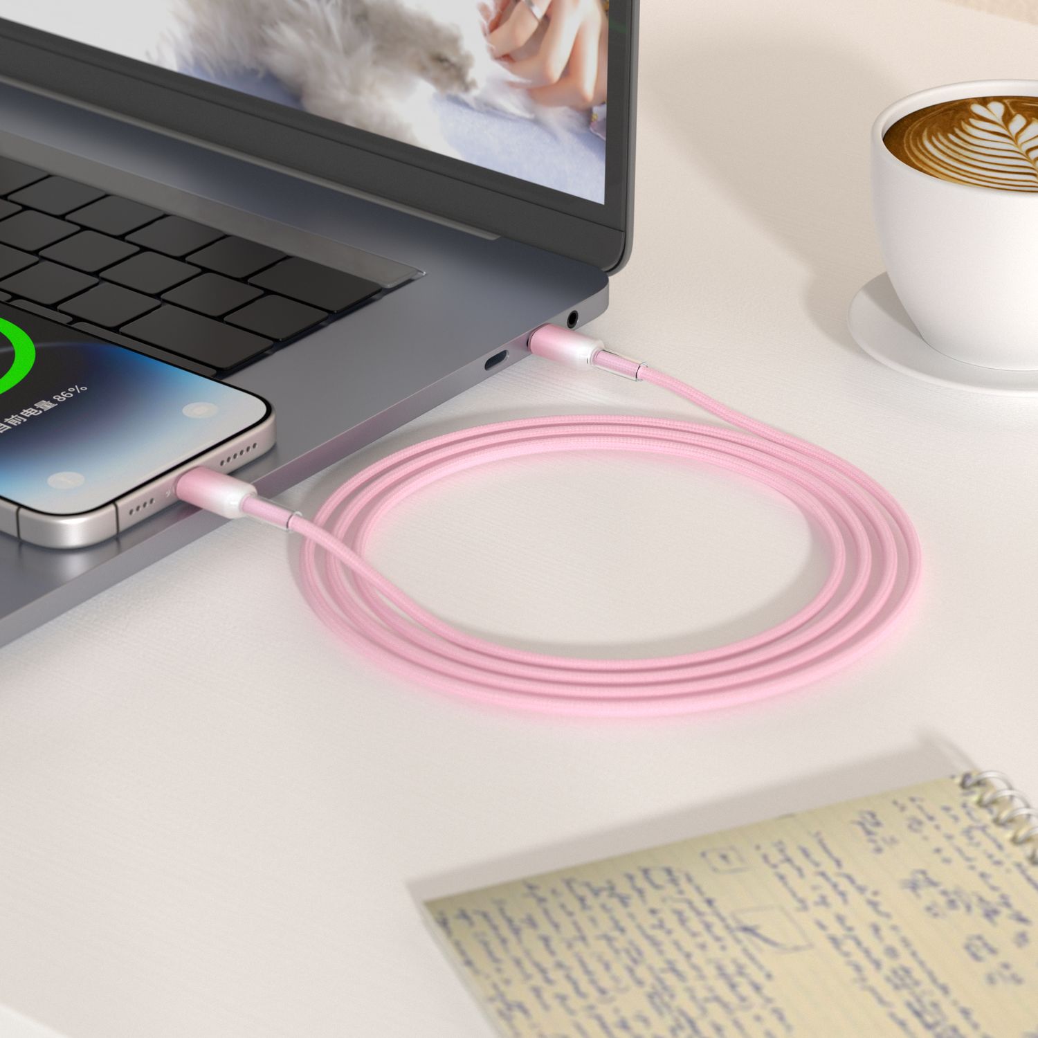 WiWU C065 Neolink USB-C to USB-C Braided Nylon Cable, 1M Pink