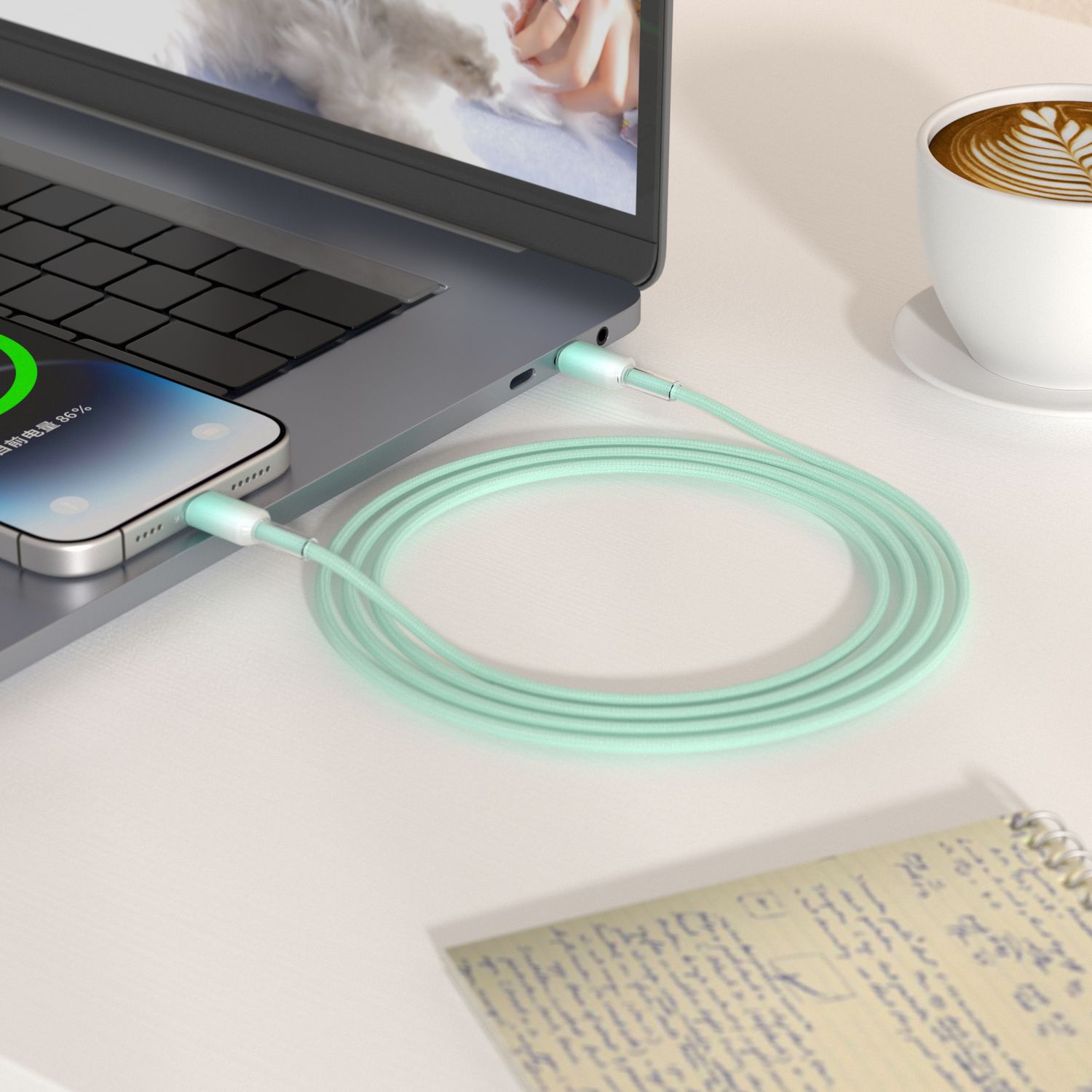 WiWU C065 Neolink USB-C to USB-C Braided Nylon Cable, 1M Green