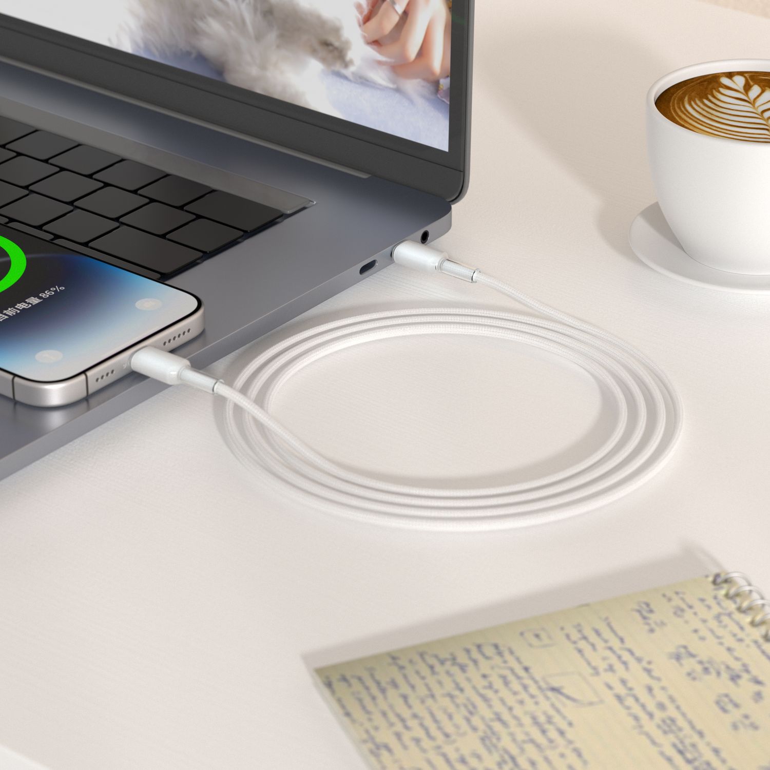 WiWU C065 Neolink USB-C to USB-C Braided Nylon Cable, 1M White