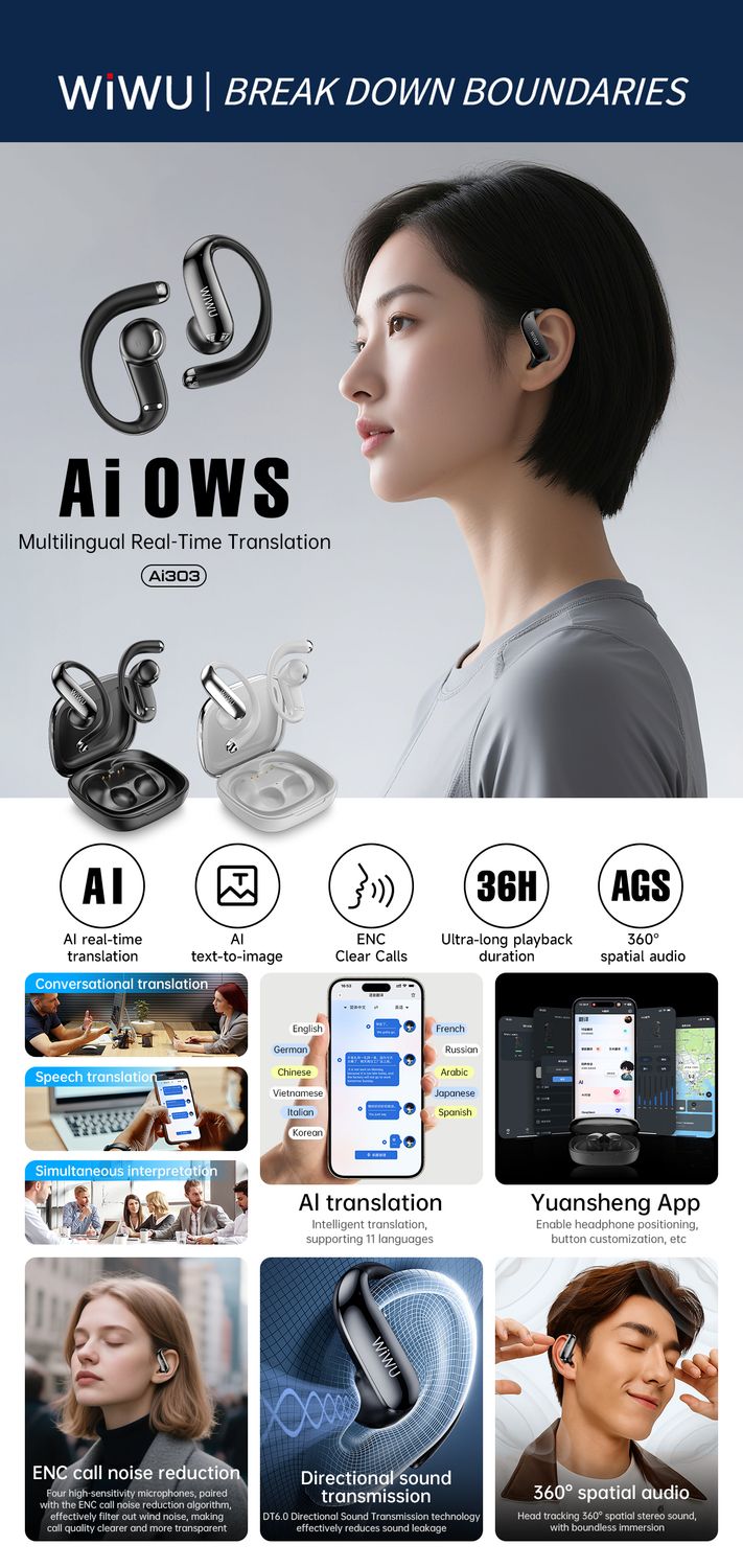 WiWU Ai303 OWS Earbuds, Grey
