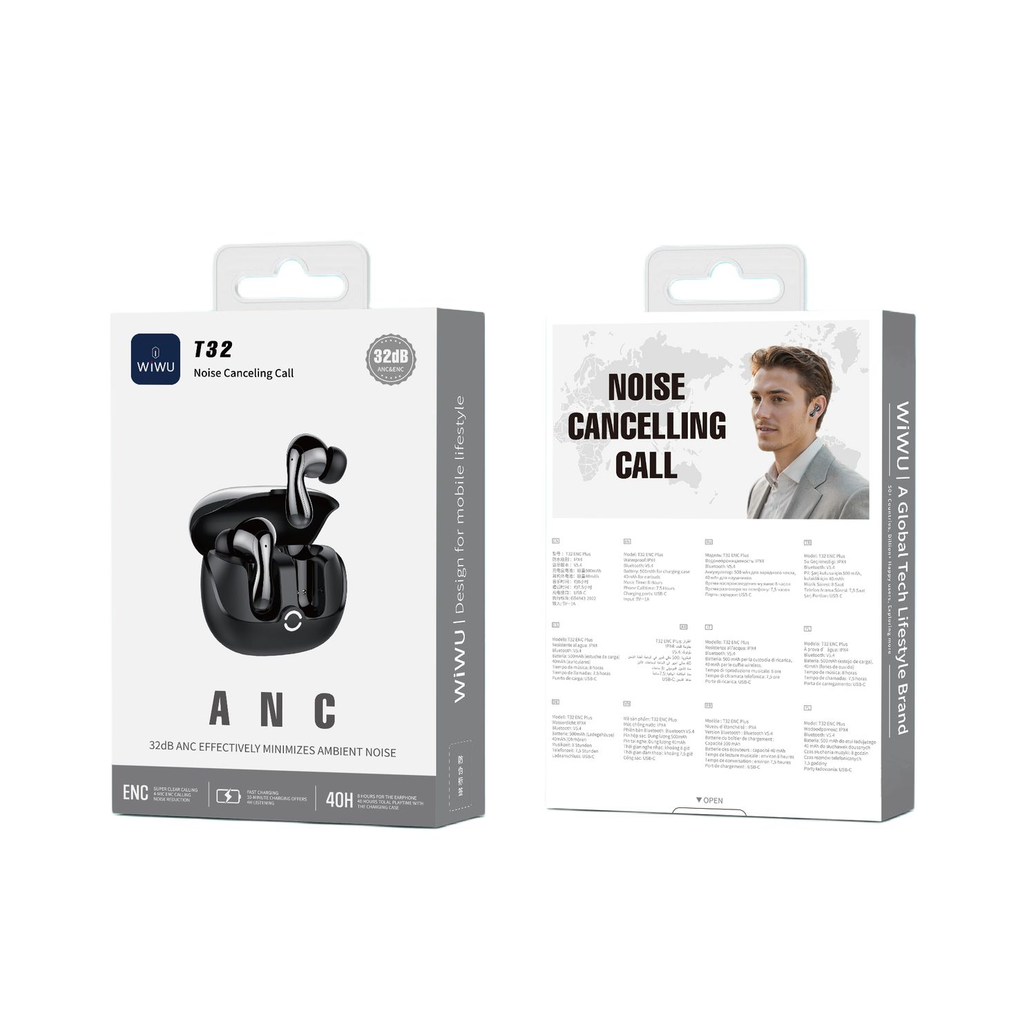 WiWU T32 ENC Plus Earbuds, Black