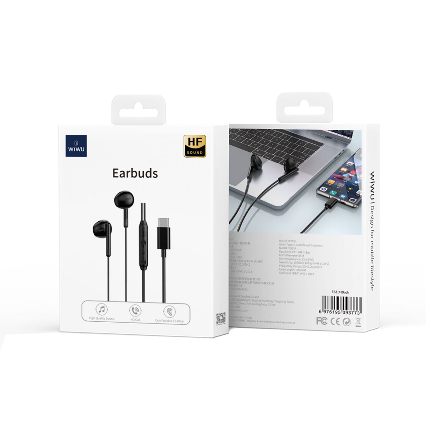 WiWU EB314 Typ-C Earbuds, 1.2M Black