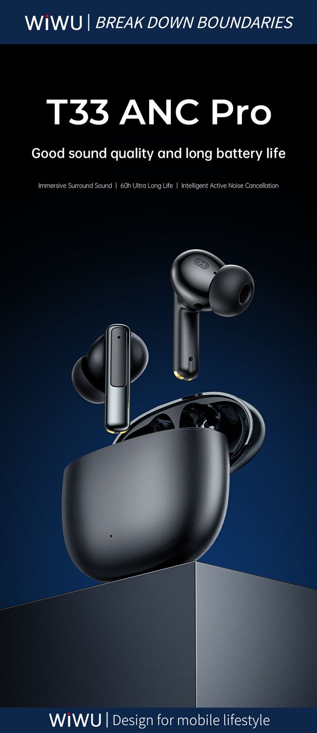 WiWU T33 ANC Pro Earbuds, Black