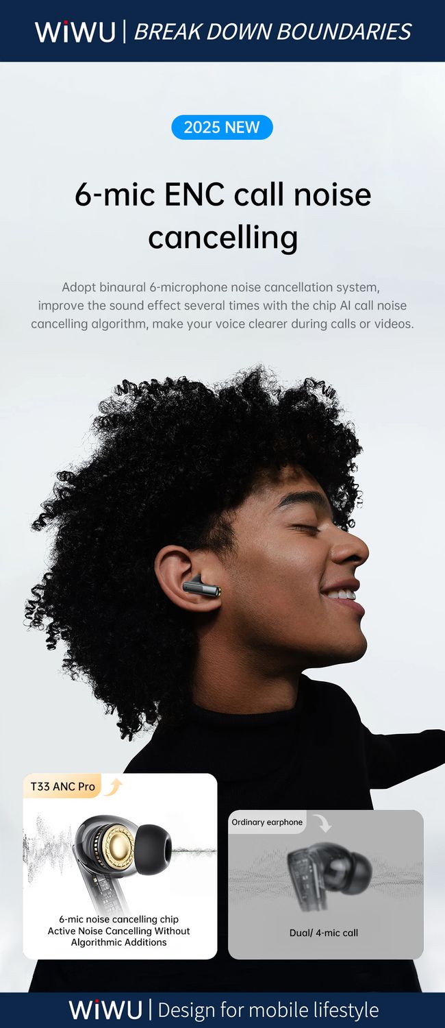 WiWU T33 ANC Pro Earbuds, Black