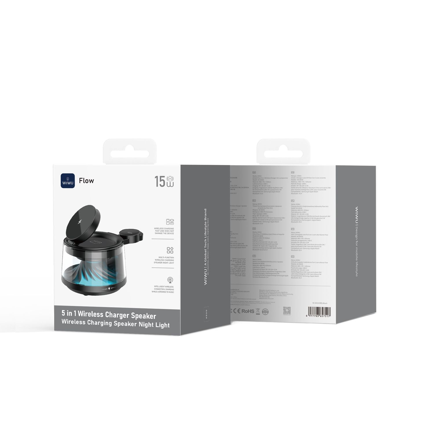 WiWU W039 Flow 5 in 1 Wireless Charger Speaker, Black