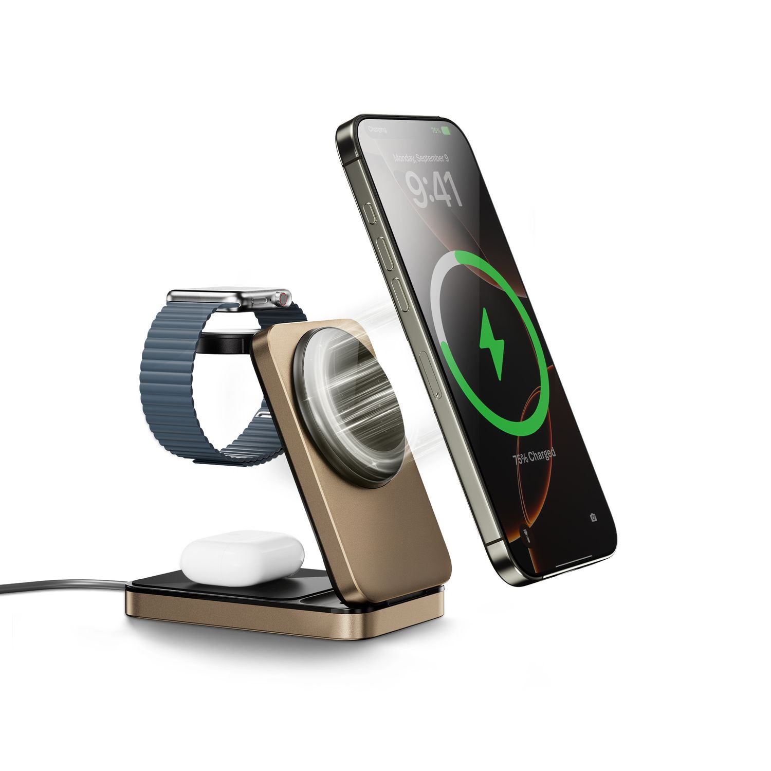 WiWU W038 Triple 3in1 Wireless Charger, Gold