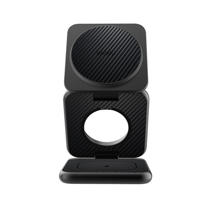 WiWU W035 Warrior 3 in 1 Wireless Charger, Black. Aramid Fiber Kevlar
