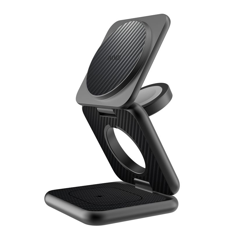 WiWU W035 Warrior 3 in 1 Wireless Charger, Black. Aramid Fiber Kevlar