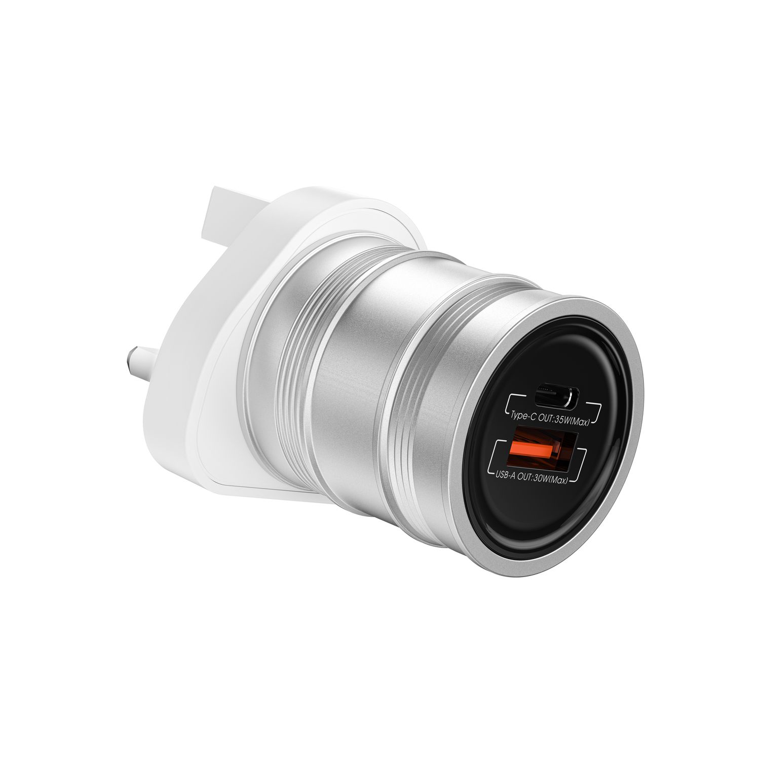 WiWU U028 Barrel GaN Fast Charger, Silver (UK)