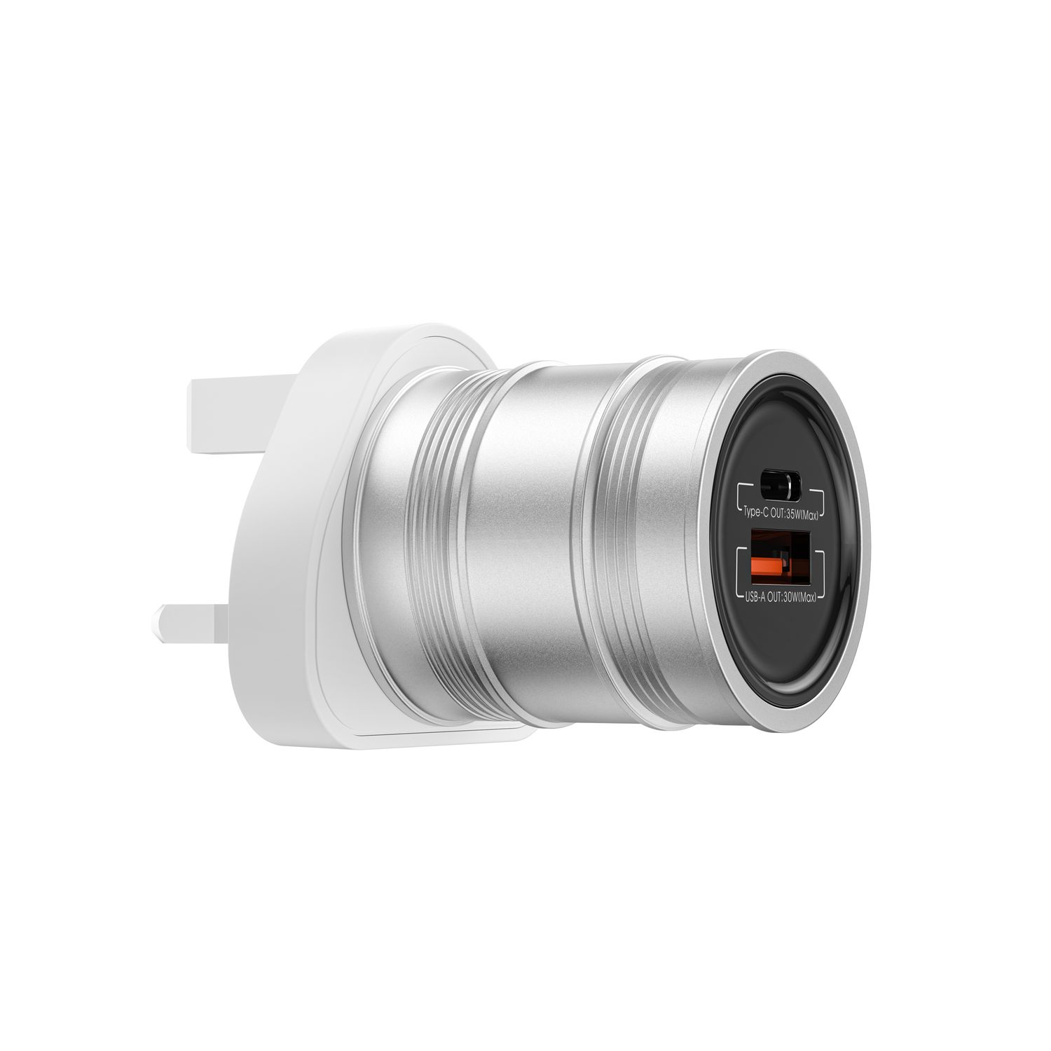 WiWU U028 Barrel GaN Fast Charger, Silver (UK)