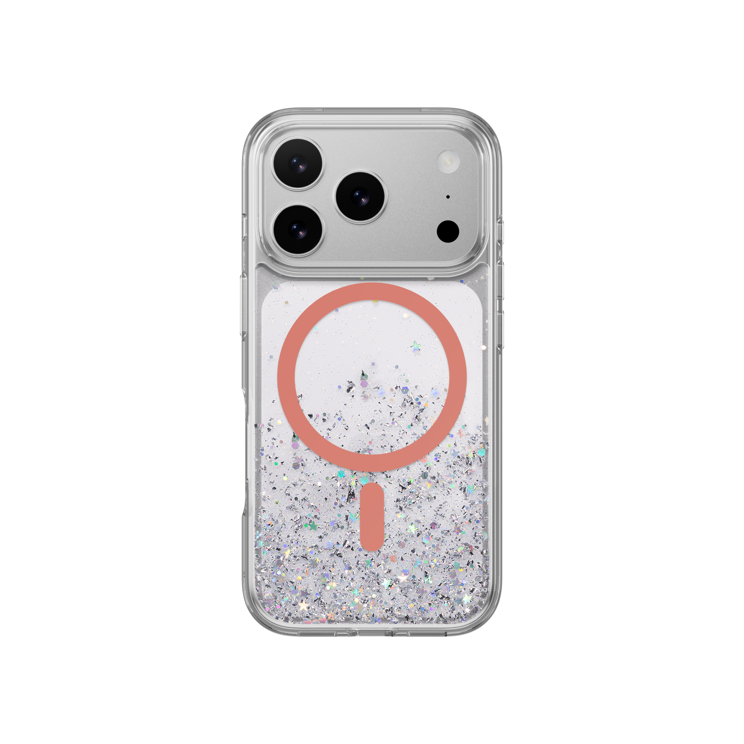 SwitchEasy iPhone 17 Pro Starfield M 3D Glitter Protective Case, Transparent Coral Ring