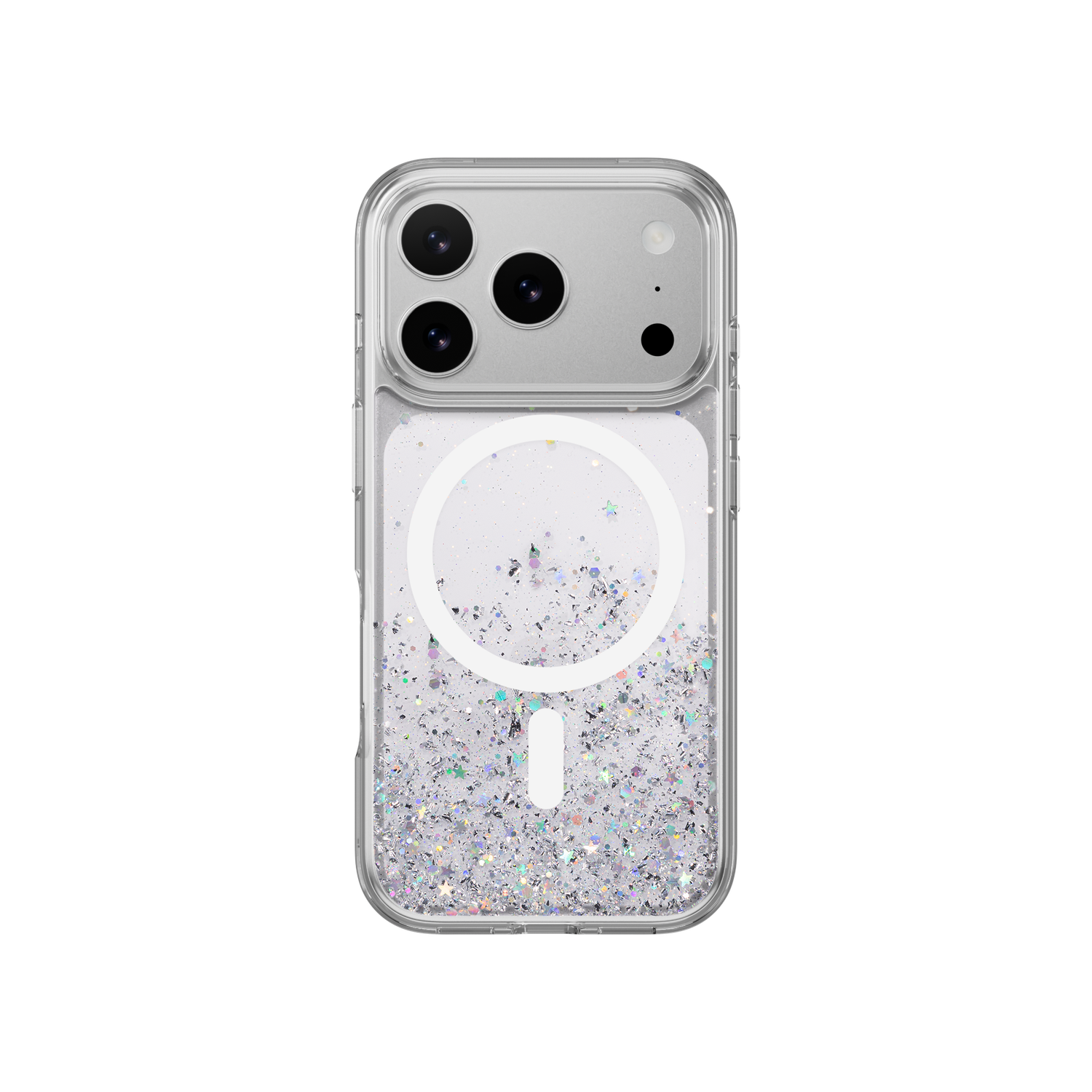 SwitchEasy iPhone 17 Pro Starfield M 3D Glitter Protective Case, Transparent White Ring