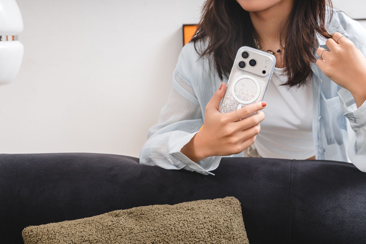 SwitchEasy iPhone 17 Pro Starfield M 3D Glitter Protective Case, Transparent White Ring