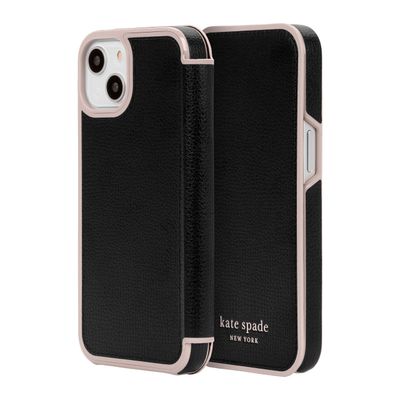 Kate Spade New York iPhone 13 Wrap, Black/Pale Vellum Bumper/Pale Vellum Logo
