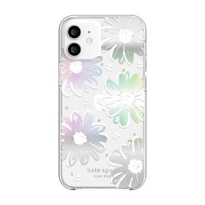 KSNY iPhone 12 mini Protective Hardshell Case, Daisy Iridescent Foil/White/Clear