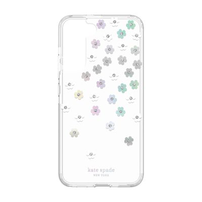 KSNY Samsung Galaxy S22 5G Defensive Hardshell, Scattered Flowers/Iridescent/Cle