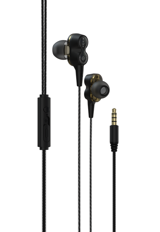 Devia Wired Earphone Smart with Dual Speakers, Black (3.5mm)