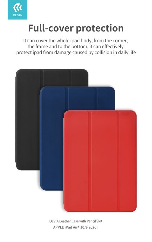 Devia iPad Air 4 10.9" Leather Case with Apple Pencil Slot, Red