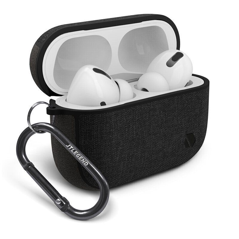 JTL AirPods Pro Amos Knitted Fabric Leather Case, Black Charcoal Grey