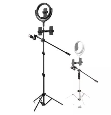 Devia Live Streaming Tripod Stand with LED Ring Light, Black (12&quot;, 1.7m)