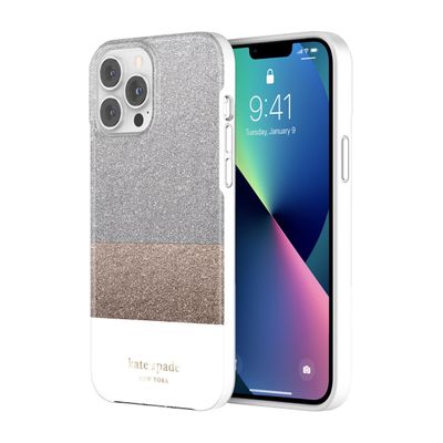 KSNY iPhone 13 Pro Protective Hardshell, Glitter Block White/Silver Glitter/Gold