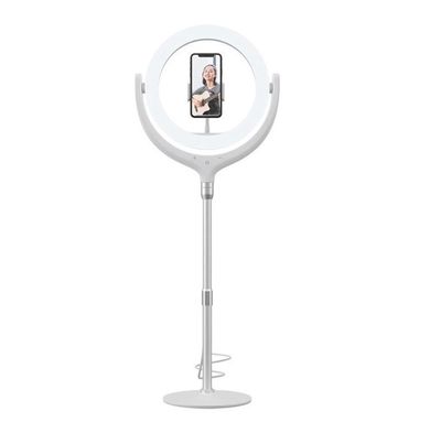 Devia Live Streaming Tripod Stand with LED Ring Light, White (12&quot;, 1.7m)