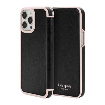 Kate Spade New York iPhone 13 Pro Folio, Black/Pale Vellum Border/Pale Vellum Lo