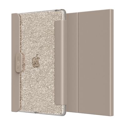 KSNY iPad 7/8/9 10.2 Protective Folio, Gold Glitter/Warm Beige Lambskin/Wa