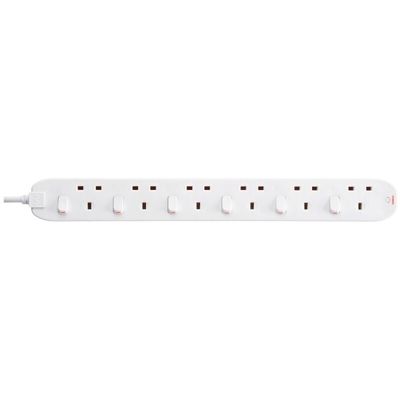 Masterplug Individual Switched 6 Socket, LED indicator, 2M White Masterplug Individual Switched 6 Socket, LED indicator, 2M White