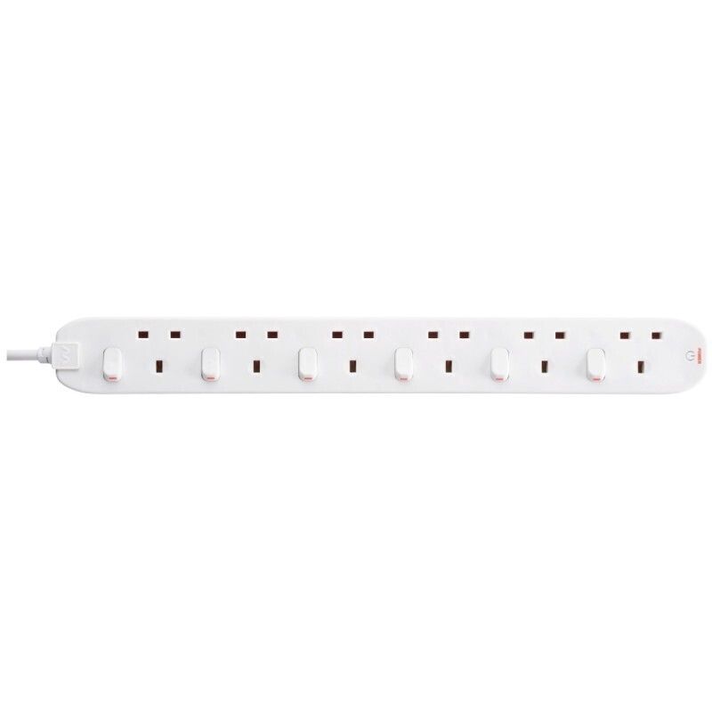 Masterplug Individual Switched 6 Socket, LED indicator, 2M White