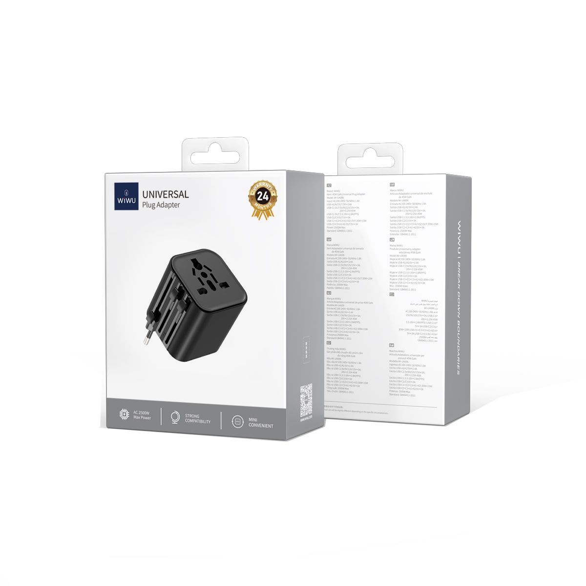WiWU Wi-UA005 GaN Universal Plug Adapter, Black