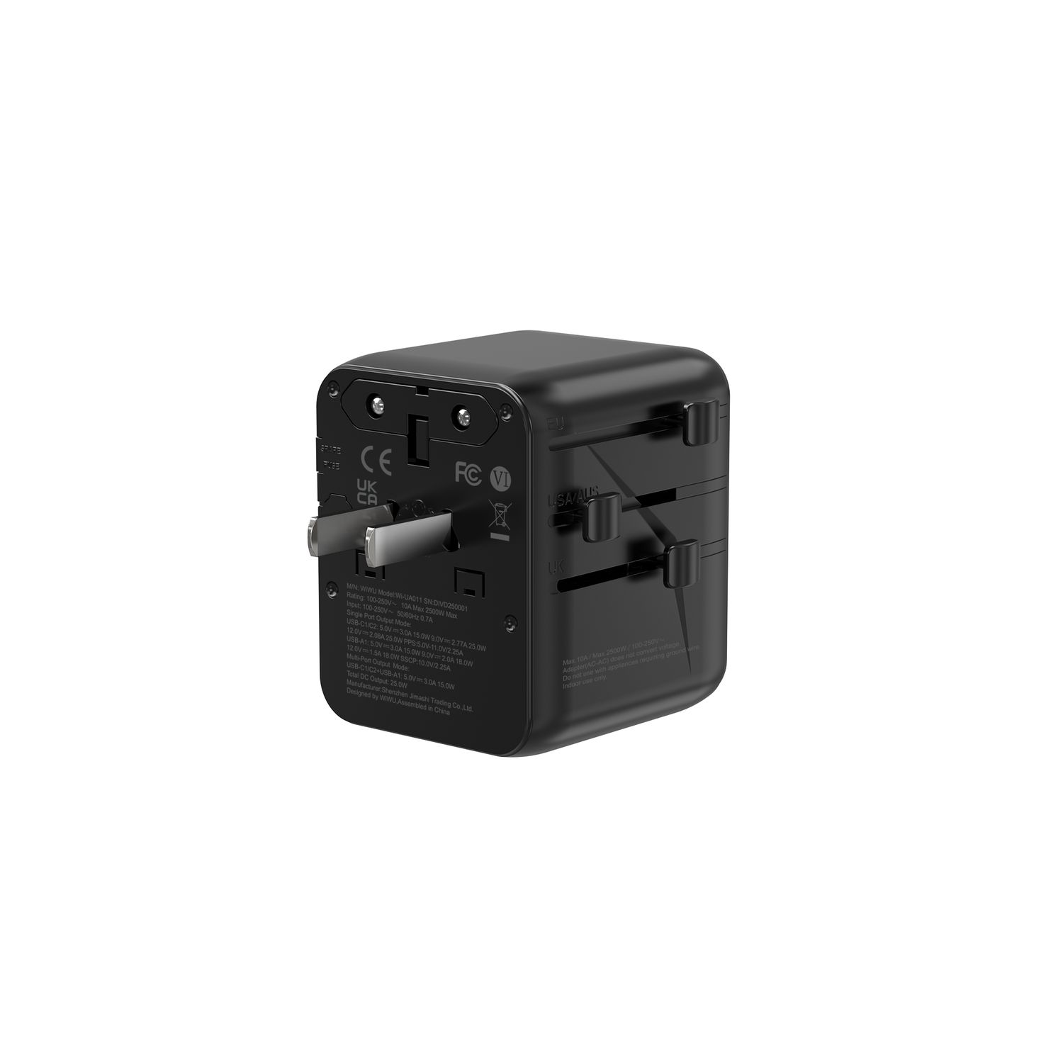 WiWU UA011 Aramid Fiber Warriors 25W GaN Plug Adapter, Black