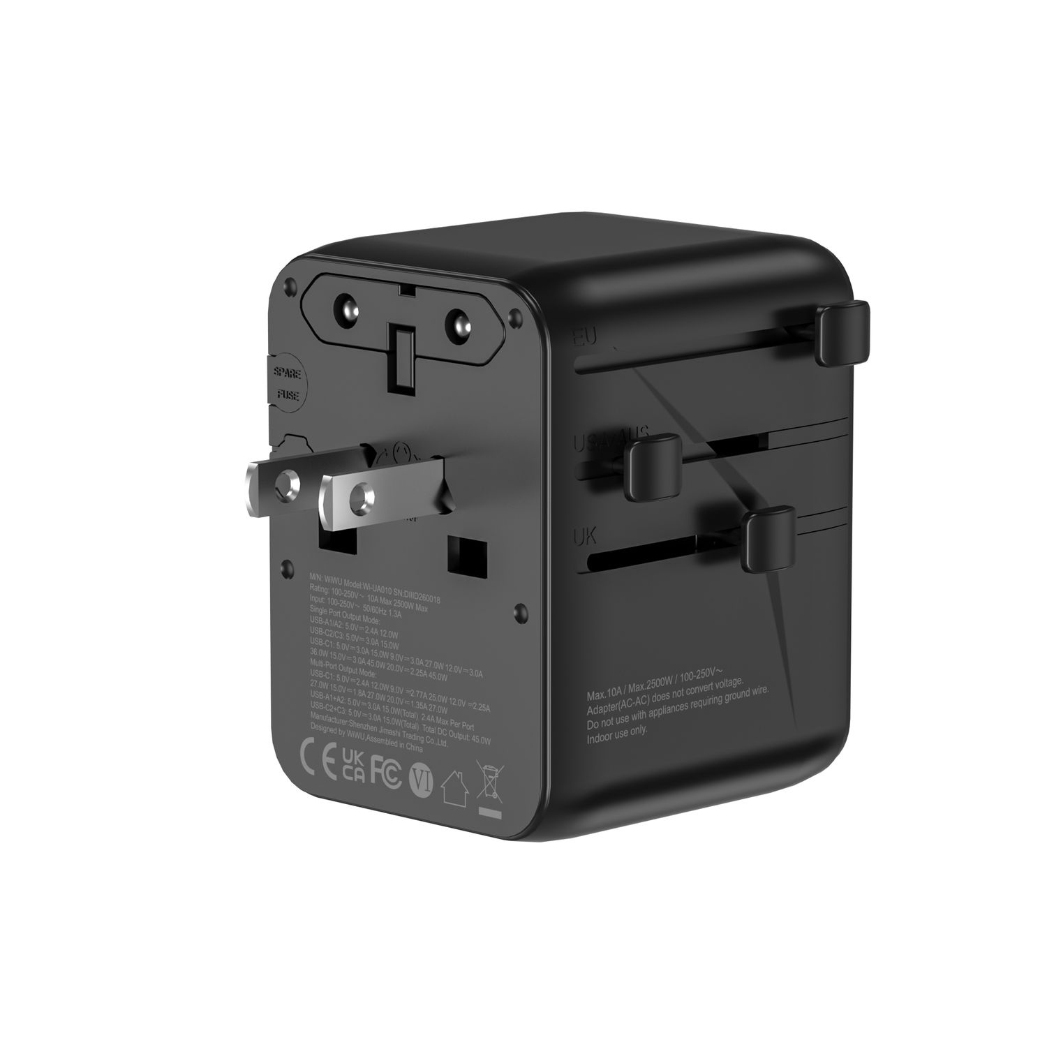 WiWU UA010 Aramid Fiber Warriors 45W GaN Plug Adapter, Black