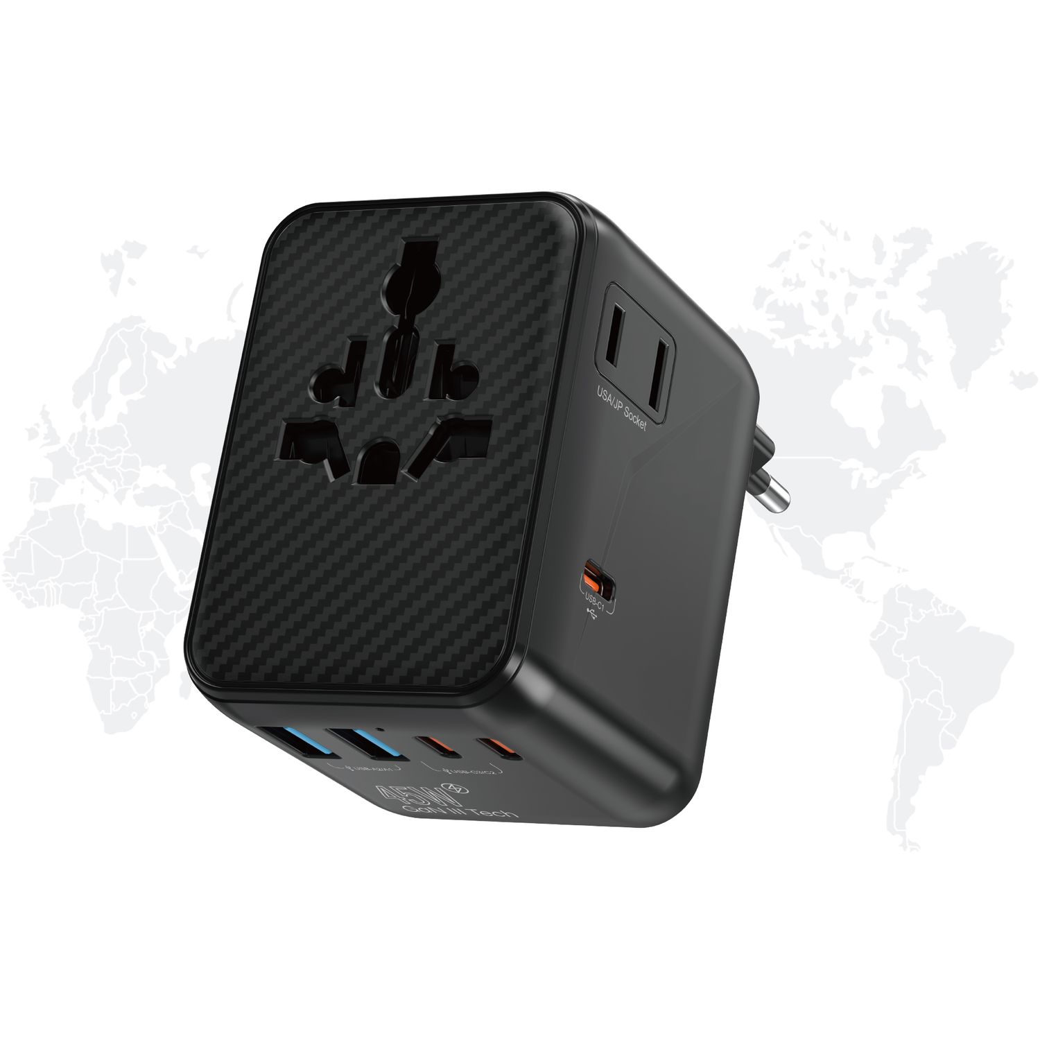 WiWU UA010 Aramid Fiber Warriors 45W GaN Plug Adapter, Black